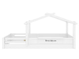 Twin Size Floor Bed with Guardrails and Roof, Kids House Floor Bed with a Small Built-in Tray and W1580P396330