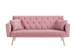 ZUN Velvet Futon Sofa Bed with Metal Legs & 2 Pillows W2272P143365