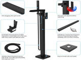 Freestanding Bathtub Faucet Waterfall Tub Filler Black Floor Mount Brass Bathroom Faucets with Hand 55762117