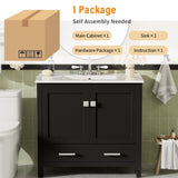 36" Black Bathroom Vanity with Ceramic Sink, Soft-Close Doors, Double Storage Shelves & Divided N729P276609B