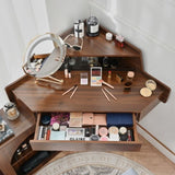Corner Makeup Vanity Desk With Mirror & LED Lights, Modern Vanity Set With Mirror And Stool, N844P263663W