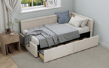 Modern Style Twin Size L Shape Corner Bed, Linen Upholstered Daybed with Two Storage Drawers,Beige N701P263819B