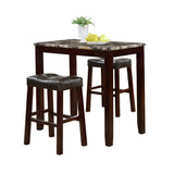 ZUN 3-Piece Counter Height Glossy Print Marble Breakfast Table with Stools, Espresso T2574P164801