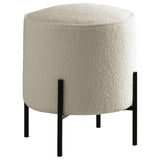 Beige and Matte Black Round Upholstered Ottoman B062P145506