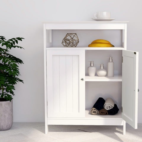 ZUN Bathroom standing storage with double shutter doors cabinet-White 01478226