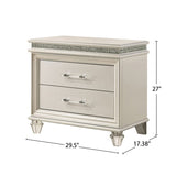 Crystal and Mirror Accents Nightstand with 2 Drawers, Pearl White B016P251600