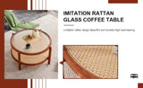 ZUN Modern minimalist circular double-layer solid wood coffee table, craft glass tabletop, second layer W1512P271071