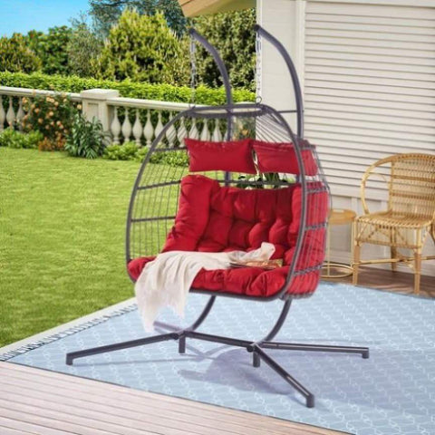 ZUN 2 Person Outdoor Rattan Hanging Chair Patio Wicker Egg Chair W87472177