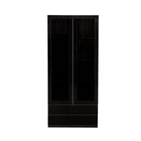 Display Cabinet with Glass Doors, Curio Storage Cabinet with 2-Drawer, Bookcase with LED Lights, W331P279829
