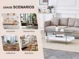 43.3-inch sturdy double-layer coffee table - tempered glass tabletop and table legs, with a W1512P317336