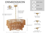 Handwoven Paper Rattan Boho Chandelier with 7-Light E26 Base, 60cm Adjustable Height Wave Pendant W1367P461037