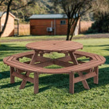 10-12-person Round Outdoor Wooden Picnic Table for Patio, Backyard, Garden, DIY with 1 Built-in Ring W1422P269604