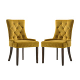 Set of 2 Velvet Upholstered Dining Chairs, Yellow and Espresso B016P315262