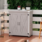 Potting Bench with Storage Cabinet and Metal Table Top for Outdoor Patio,Outdoor Work Station Table W1390P189986