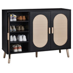 ZUN FCH 3-door vertical shoe cabinet particle board + plastic rattan black frame + original wood rattan 99856326