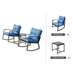 ZUN 3 Pieces Patio Bistro Set Outdoor Rocking Chair w Blue Cushion for Yard Garden Poolside W2071P201034