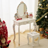 ZUN Kids Vanity Table and Chair Set, Girls Vanity with Mirror & Stool, Cute Unicorn Design, Pretend Play 87535947