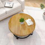 Modern Round Coffee Table Wooden Carving Pattern Coffee Table with Metal Legs for Living Room W757P186923