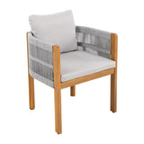 Acacia Wood Outdoor Dining Chairs 2-Pack with Grey Rope Handles, Washable Waterproof Grey Cushions, N779P279983G