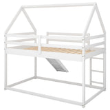 Twin Size Bunk House Bed with Slide and Ladder,White WF285894AAK