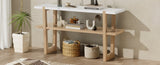 TREXM Retro Elegant Console Table with Marble-Effect Top and Versatile Storage Solutions for N715P196906D