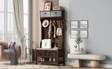 U-Can Hall Tree with 6 Hooks and Hinged Lid, Coat Hanger, Entryway Bench, Storage Bench, 3-in-1 N724P184891D