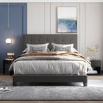 ZUN Upholstered Platform Bed with Tufted Headboard, Box Spring Needed, Gray Linen Fabric, Queen Size WF280787AAE