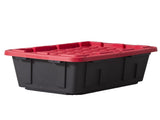 (Pack of 4) 17 Gallon Medium Storage Bin Low Profile with Snap Lid, Black and Red, Heavy Duty 81332240