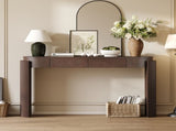 TREXM Entryway Table with Natural Wood Grain Finish, Console Table with Fluted Design, Oval Top and N715P288632P