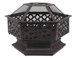 22" Hexagonal Shaped Iron Brazier Wood Pit Decoration for Backyard Poolside 90312473
