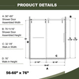 56"-60"W x 76"H Frameless Door, Sliding Door, Premium 5/16" Thick Tempered Glass W2011P198051