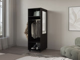 Armoire 63"H, with 3 Shelves, 1 Mirror, and 4 Wheels, Black B097P250843