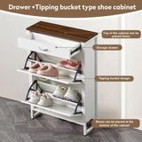 ZUN Slim Shoe Cabinet with 2 Flip Drawers &1 Drawer, Narrow Wall Hidden Shoe Cabinet, Freestanding Shoe W2948P245235