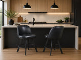 Set of 2 commercial-grade, super comfortable upholstered swivel bucket-seat bar stools with metal W5232P423631