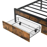 King Bed Frame with Storage, Bed Frame with LED Lights Upholstered Headboard and 2 Drawers, USB & W311P284693