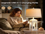 Table Lamp for Living Room, Farmhouse Set of 2 with USB AC and Nightlight, 26" Rustic Bedside W3355P323263