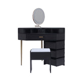 Black Dressing Table Stool Set, removable mirror, tri-color illuminated mirror, four drawers with 17557811