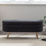 036-Boucle Fabric Storage Bench Bedroom Bench With Wood Legs For Living Room Bedroom Indoor,Black 03556794