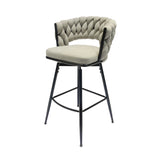 28" Bar Chair Linen Woven Bar Stool Set of 2,Black legs Barstools No Adjustable Kitchen Island T2396P279779
