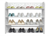 Wood-plastic Board Four Tiers Carved Shoe Rack White B 31111273