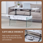 ZUN Multifunctional Lift Top Coffee Table -White Marble Pattern, Essential for Modern Homes.Tempered W2920P226076