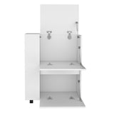 Bar Cart Two Pull-Down Door Cabinets and Two Open Shelves,White B097P167409