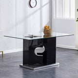 ZUN Large Modern Minimalist Rectangular Glass Dining Table for 6-8 with 0.31" Tempered Glass Tabletop 05530167