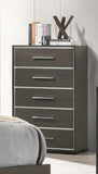 ZUN 1pc Contemporary 5-Drawer Chest with Chrome Accents Gray Rustic Finish Bedroom Wooden Furniture B011P236774