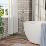 Freestanding Bathtub Faucet Floor Mount Tub Filler Brushed Nickel, Swivel Gooseneck Spout with W1243P316231
