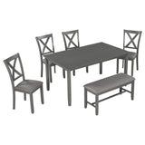 ZUN 6-Piece Kitchen Dining Table Set Wooden Rectangular Dining Table, 4 Fabric Chairs and Bench Family 35334978