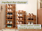 9-Tier Stacked Shoe Rack Unit, Bamboo Square Shoes Organizer, Freestanding Storage Shelf 13657753