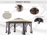 13x13 Pop Up Hexagonal Canopy Shelter Gazebo with 6 Zippered Mesh Netting for Patio Backyard 27928662