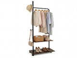 Industrial Rolling Clothing Rack with 2 Wooden Shelves & Hooks, Freestanding Garment Rack for 80127414