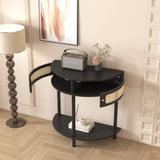 Unique Half Moon Design End with Sliding Rattan Door,Elegant Semi-circle Entryway Console W2557P183329
